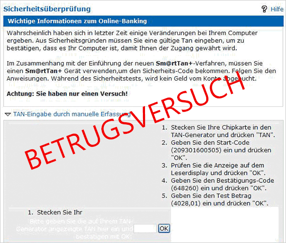 Phishing Warnungen Ansicht einer Phishing-Nachricht, Vorwand: Sicherheitsüberprüfung